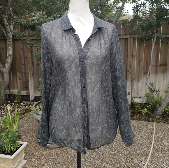 Eileen Fisher silk Sheer Button-Up Lightweight Top sheer blouse M - Picture 1 of 15